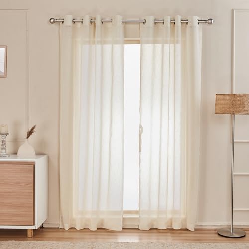 Image of Amazon Basics - Sheer Door Curtains | Light Filtering | 7 Feet | Set of 2 | Plain Design | for Living Room, Bedroom & Balcony | 115 cm x 210cm, Color - Cream