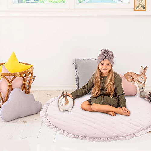 Abreeze Baby Round Play Mat With Ambroidered Polka Dot Ruffled Crawling Mat Girls Thicken Baby Blanket Ruffles Tummy Time Mat Rug For Nursery Room Toddlers Kids Children Bedroom Pink #TOP1