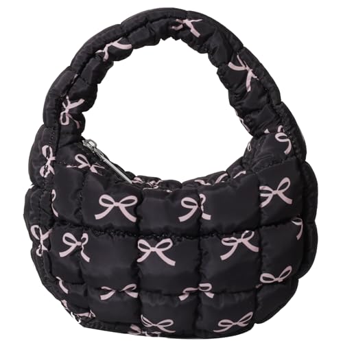 Image of Quilted MINI Handbag and Purses Women Puffer Nylon Hobo Cotton Padded Purse Work Travel Lightweight