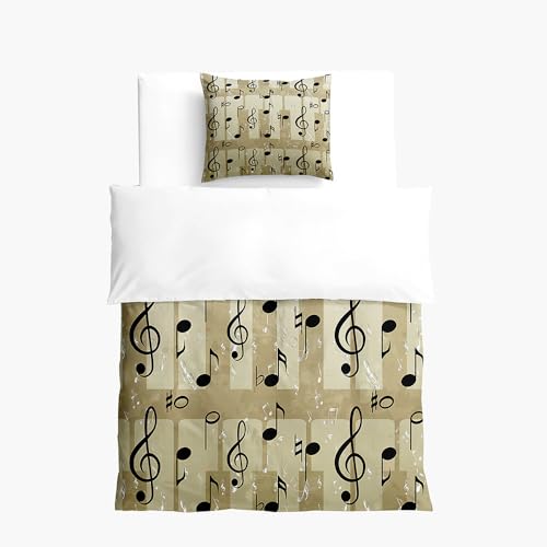Hixingo Mignon Parure de Lit Enfant 3D Note de Musique Imprimée,1 Housse de Couette avec Fermeture Éclair + 1 Taie d'oreiller,Douce Linge de Lit en Microfibre (Rétro,100x135+40x60 cm)