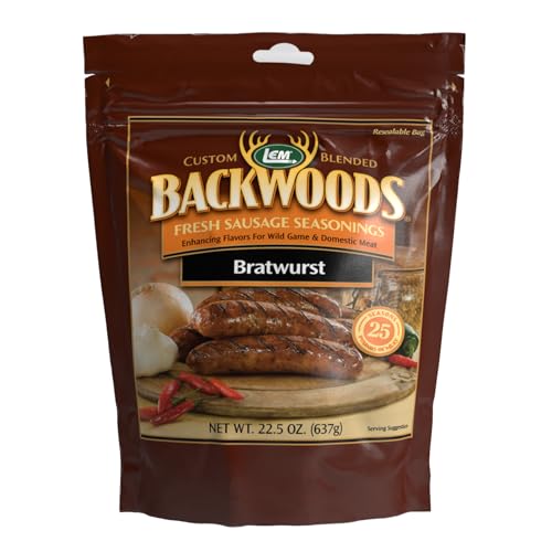 LEM Products Backwoods Bratwurst Fresh Sausage Seasoning, Ideal for Wild Game and Domestic Meat, Seasons Up to 25 Pounds of Meat, 22.5 Ounce Packet