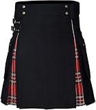ZHOUXYFDC Kilt Ecossais Homme Kilt Traditionnel Écossais Plissé for Homme, Style Écossais, Jupe, Kilt for Homme, Kilt Utilitaire, Kilt Hybride(Redblack,L)