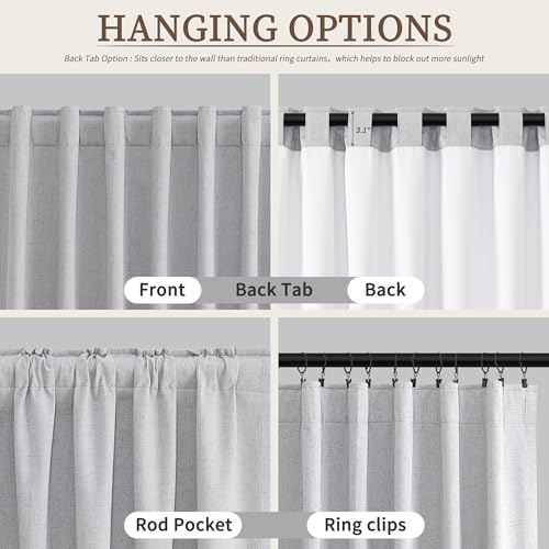 Extra Long 100% Blackout Linen Curtains for Living Room - Set of 2 Panels