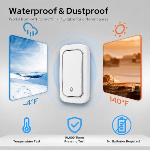 Image of OXSAM Wireless Doorbell - Long Range Over 100 Ft, 32 Rings Bell, Battery Powered Door Bell Chime with LED Flash Wireless Calling Bell for Home, Office, Shop (Smart Kinetic + 2Y Warranty)
