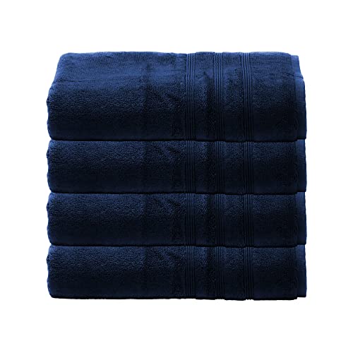 Mosobam 700 GSM Hotel Luxury Bamboo-Cotton, Bath Towels 30X58, Navy Blue, Set of 4, Oversized Turkish Towels