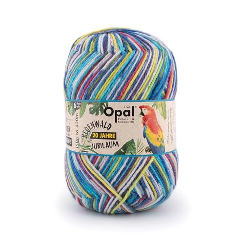 Opal Regenwald 20-Year Anniversary 6-Ply Yarn - Wool Blend, for Knitting Warm Socks, Jumpers, Hats, Gloves and Scarves, 1451 Blue/Yellow/Red, 1 x 150g Opal Regenwald 20-Year Anniversary 6-Ply Yarn - Wool Blend, for Knitting Warm Socks, Jumpers, Hats, Gloves and Scarves, 1451 Blue/Yellow/Red, 1 x 150g