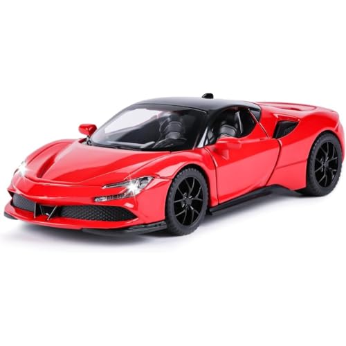 Image of PLUSPOINT Diecast Red Ferari SF90 STRADALE Hardtop Toy Car Scale Model Pull Back Vehicles with Doors openable Alloy Simulation Supercar with Lights and Sound Also for Car Dashboard Kids Adult