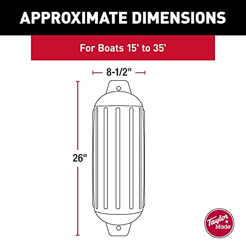 Taylor Made Super Gard Boat Fender, Captain's Navy (8.5" x 26") Double-Molded Ends, Ribbed Technology to Minimize Roll, Rubber Football Needle Inflation Valve, Marine-Grade Vinyl - 957824 - image 2