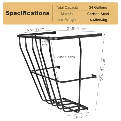 Hay Feeder, 31.5'' Long Horse Goat Hay Rack, 24 Gallon Large Capacity, Heavy Duty Iron Hay Feeder Wall Mount for Horses, Sheep, Goats, Indoor Outdoor Uses, Effortless Installation in Farm, Yield