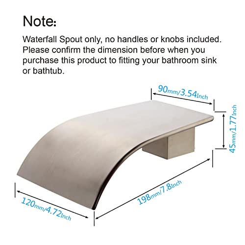 AZOS High Flow Tub Spout Wall Mounted Bathtub Faucet Filler Waterfall Spout for Bathroom Sink and Tub Shower, Tub Waterfall Sprayer Brushed Nickel by AZOS - Used condition - Image 7