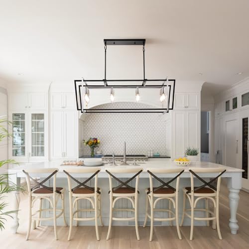 WJShome Dining Room Light Fixture/Chandelier Over Table, 8-Light Kitchen Island Lighting, 36" Hanging for Farmhouse Linear Chandeliers Modern Black and Brushed Nickel Ceiling Pendant Light Fixtures by WJShome - Image 6