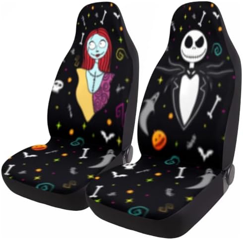 GENANY Spooky Car Interior Set, 57x31 Inch Umbrella Windshield Sun Shade & 2 Pcs Front Seat Covers for Car Truck SUV, Gothic Halloween Auto Accessories Bundle image 4