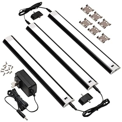 LED Hand Wave Motion Sensor Under Cabinet Lighting Plug In Kit - Dimmable Under Counter Lights for Kitchen - Black Finish - 12 Inch (3Pack) - 12v LED Light Bar - Soft Neutral 3500K - Touchless Dimming