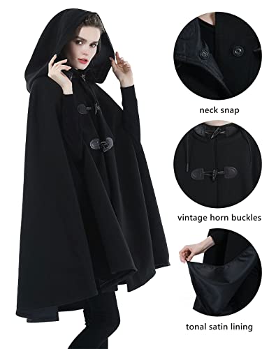 image for BEAUTELICATE Hooded Cape Coat Wool-Blend Oversized Medieval Cloak Ponc