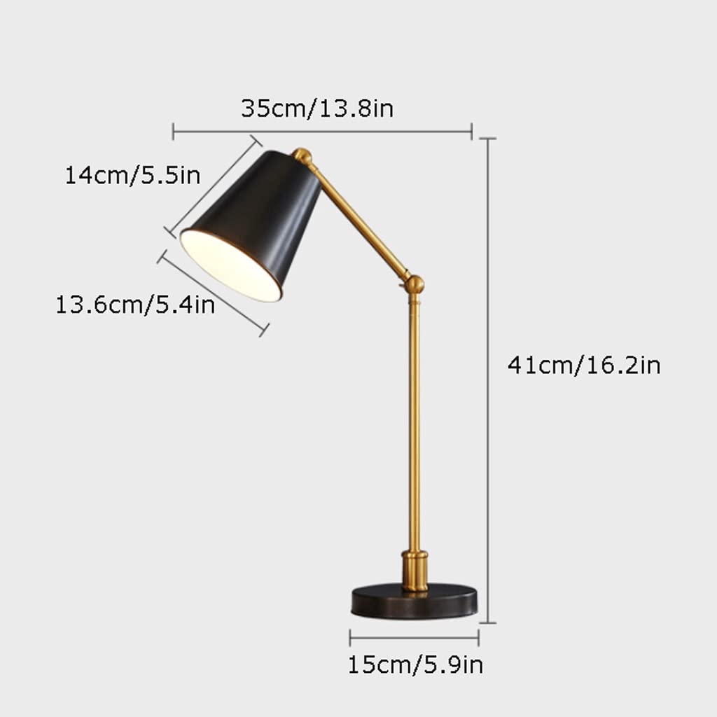 Erleuchtung Klassisch LED Tischlampe Alle Kupfer Schreibtischlampe Studienraum Warme Beleuchtung Leselampe Schlafzimmer Nacht Dekorative Tischlampe Augenpflege (Color : Black)