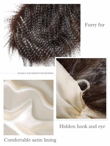EASEDAILY Wedding Fur Shawls and Wraps Bridal Stole Faux Bride Fur Scarf Shrug with Brooch for Women and Bridesmaid3