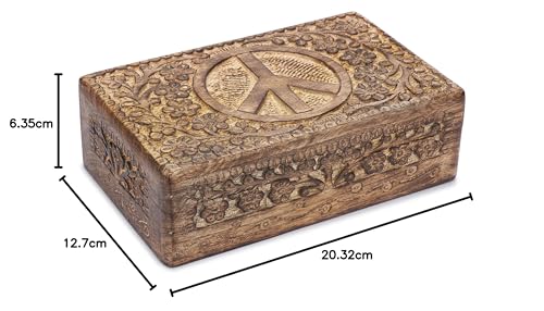 Ajuny Handgeschnitzte Dekorative Schmuckschatulle aus Holz Friedens Schnitzereien Design Mehrzweck Andenken Aufbewahrung Organizer Reise Schatztruhe Schmuckhalter Ideal für Geschenke, 8x5 Zoll
