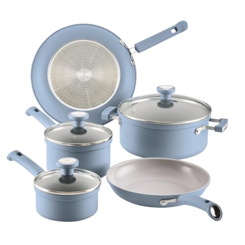 Farberware TrueCook Ceramic Plus Induction-Ready, Dishwasher Safe 12-Piece Cookware Set Steel Blue by Farberware - Used condition - US$104.72
