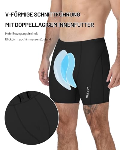Runhit Badehose Herren Lang Enganliegend, Schnelltrocknende Schwimmhose Eng 6–8 Zoll, Elastische Badehose für Schwimmen Trainings, Schwarz L