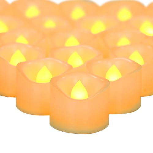 Image of CANDLE CHOICE Battery Operated Flameless Tea Lights Bright Flickering LED Tealight Votive Candles for Wedding Party Table Centerpieces Halloween Christmas Decoration Batteries Incl Amber Light 24 Pack
