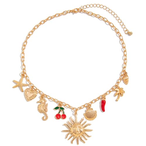 CNAFGBGG Collier à charme en or, exquis Collier de charme de des coquilles plage élégante pour femmes cadeaux la Saint-Valentin, fraise.