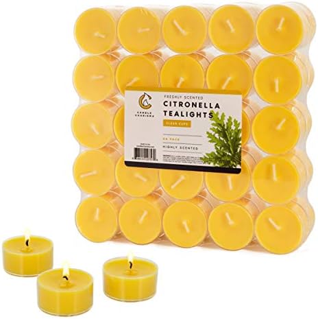 Citronella Tea Light Candles Fancy in Clear Cups 5 Hour Burn Time Set of 50 Indoor and Outdoor Made in USA