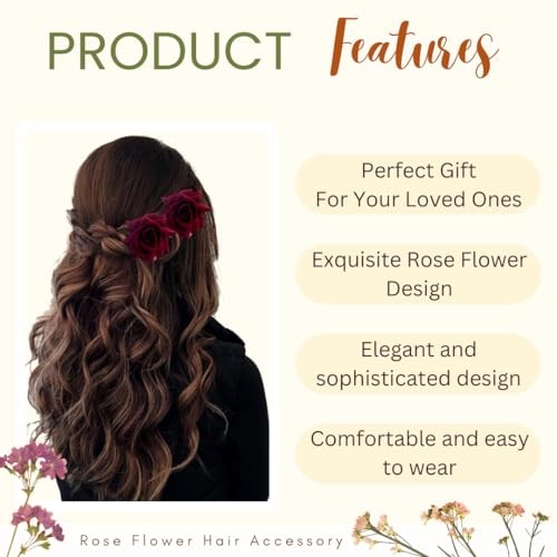 Image of Hair Flare Artificial Plastic & Metal Rose Flower with An Abundance of Petals Design Hairpin /Hair Clip /Judabun | Bridal Hair Accessories, Wedding, Festival for Women & Girls - 2700, Set of 2