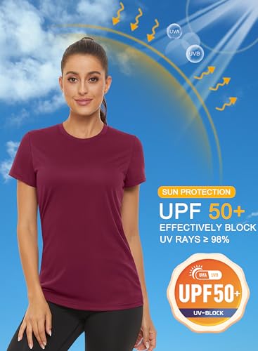 Magcomsen MCS-C21W441-336-WINE-M Running Shirts For Women Dry Fit Shirts Short Sleeve Sports Active Shirts Gym Workout Tops Rash Guard Women Fitness T-Shirts Wine Red,S thumb #1