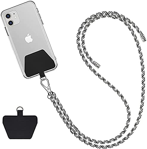 SHANSHUI Phone Lanyard, Universal Cell Phone Neck Strap with 1 Tether Tab for Phones Full Coverage Case(BlackWhite)
