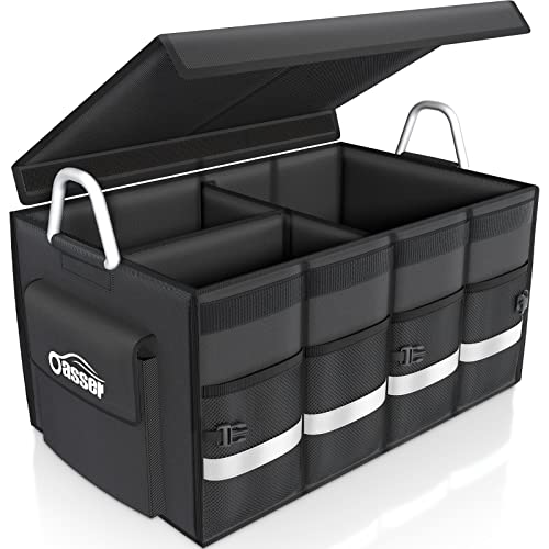 Oasser Kofferraumtasche Kofferraum Organizer mit Deckel Auto Kofferraum Organizer Autotasche Auto Kofferraum Box Praktisch Wasserdicht Rutschfest Faltbar mit Aluminium Griffe...