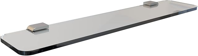 Agua Glass Bathroom Shelf Wall Mounted, Round Corner Tempered Shower Glass Shelf With Chrome Finish