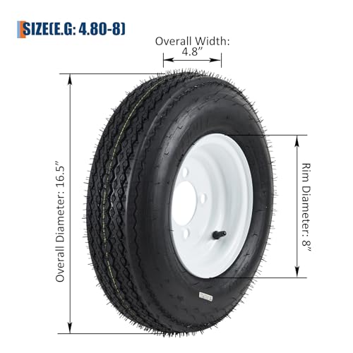 Image of GarveeTech 4.80x8 480-8 Trailer Tire with 8 inch White Rim, 6PR Load Range C, 4 Lug - 2-Pack for Utility, Boat and Camper Trailers