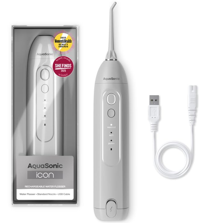 AquaSonic Icon Water Flosser for Teeth – Cordless Rechargeable Oral Irrigator – Waterproof, Portable Dental Cleaning with Jet Tip – Braces Home Travel - Stone