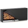 Reljofum 8FT Firewood Rack with Cover, Holders Firewood Outdoor Log Rack with Zipper, 8FT Heavy Duty Indoor Firewoods Storage Log Racks, Black Waterproof Oxford Fabric