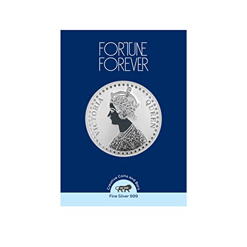Image of FORTUNE FOREVER Pure Silver Queen Victoria BIS Hallmarked Round Coin Chandi Sikka with Blister Card Perfect for Gifting Investment Diwali Dhanteras (999 Purity)