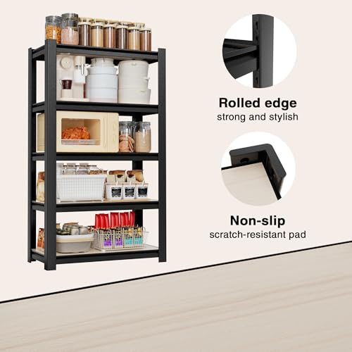 Image of WORKPRO 5-Tier Black Shelving with Board, 24.1 inchWx16.2 inchDx60 inchH, 3000LBS Load | Boltless, Adjustable,Waterproof Board, 3000lbs Heavy Duty