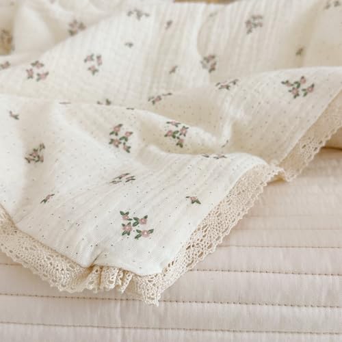 Image of BuLuTu Pink Flower Print Toddler Kids Comforter Muslin Cotton Toddler Blankets for Girls Boys Children Quilt Blanket (No Pillow), Breathable Skin-Friendly, Primrose Pattern, 60 inchx78 inch