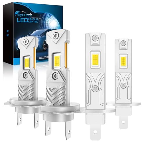 Sycreek Ampoule H1+H7 LED,22000LM 1:1 Mini Size LED H1 H7,Plug and Play,Remplacement de Phare Halogène de Voiture et Moto,4 Ampoule