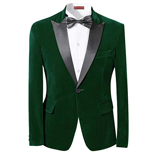 Cloudstyle Mens 2-Piece Suit Peaked Lapel 1 Button Tuxedo Slim Fit Dinner Jacket Pants, Dark Green, Medium #TOP2