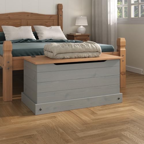 Corona Grey Storage Chest Ottoman Solid Wood Mexican Toy Chest Bedding Blanket Box
