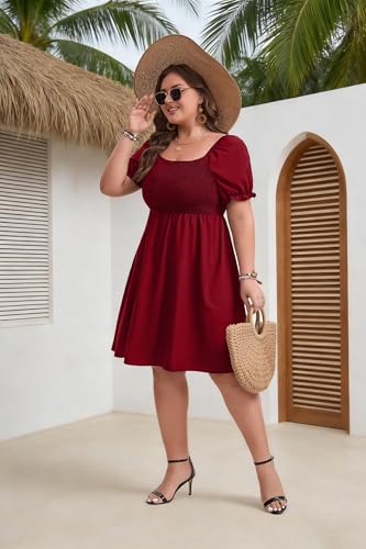 Image of Plus Size Summer Dresses for Women Casual Short Sleeves A Line Midi Dress