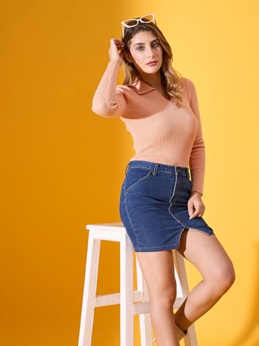 Image of 98 Degree North Women Ribbed Collar Neck Pullover-G1164-BLUEMELANGE