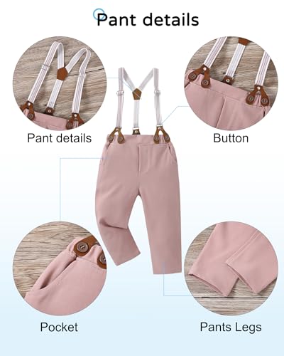 Image of YALLET Toddler Baby Boy Clothes Suit Gentleman Wedding Outfits Formal Dress Shirt+Bowtie+Suspender Pants