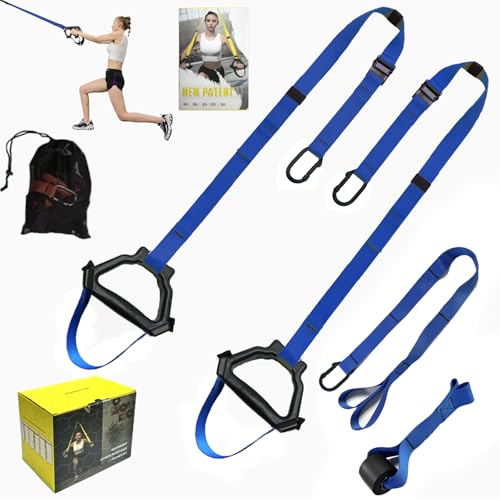 ADALT LION Bodyweight Resistance Training Straps, Complete Home Gym Fitness Trainer kit for Full-Body Workout, Included Door Anchor, Extension Strap, Fitness Guide (Blue)