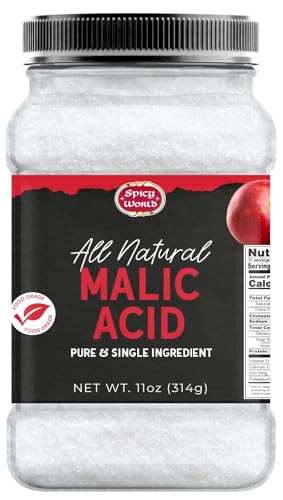 Malic Acid Powder 11 oz Jar - Pure & All Natural, Food Grade, Crystals, Tart Flavor, Gluten Free, Non-GMO by Spicy World