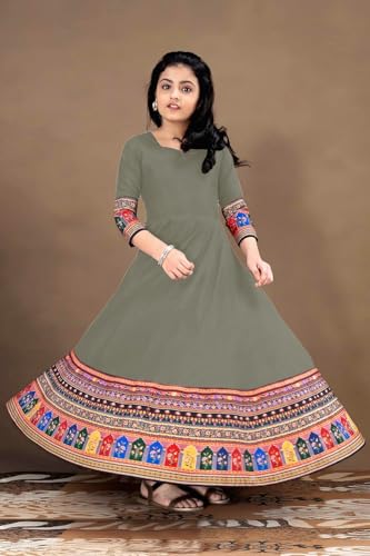 Image of Cotton Silk Long Anarkali Kurta for Girls