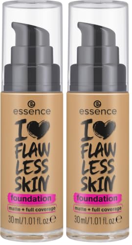 Image of Essence I LOVE FLAWLESS SKIN foundation 90 Dark Sand, liquid foundation, Dark Sand shade, full coverage, matte finish, long-lasting, blendable texture, 30 ml (Pack of 2)