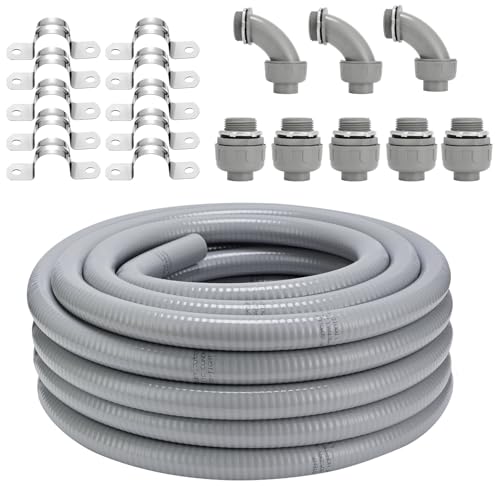 1 Inch NPT 50 FT Non-Metallic Liquid-Tight Conduit Connector Kit, LFNC-B Flexible Electrical Conduit...