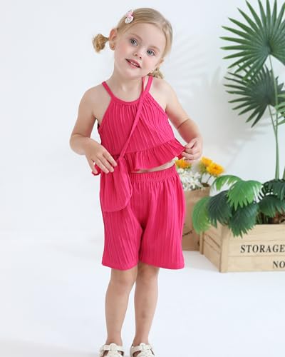 Image of Weebaby Toddler Girl Clothes Baby Summer Outfits Sleeveless Halter Top Ruffle Short Set Cute Kids Clothes Girls
