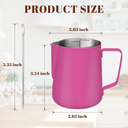 Image of Amrules Milk Frothing Pitcher 12oz Frother Cup Barista Tools, Rose Red